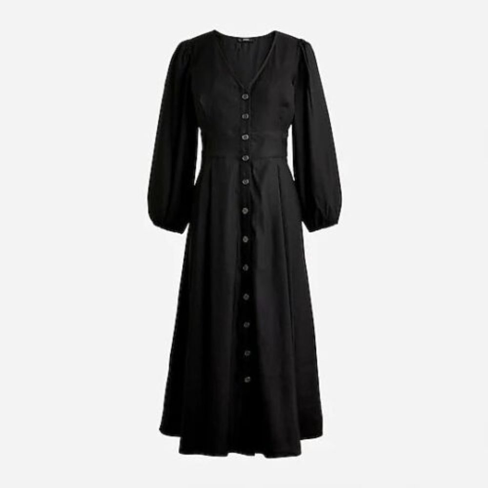 J. Crew Black Button-Front Midi Dress